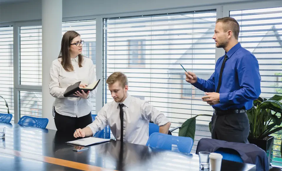 External audit services in the UAE: external auditors presenting audit findings to a client team