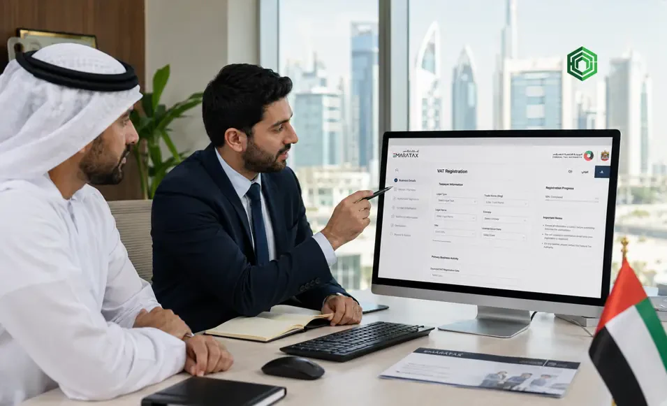 Accountant completing a UAE VAT registration on the EmaraTax portal