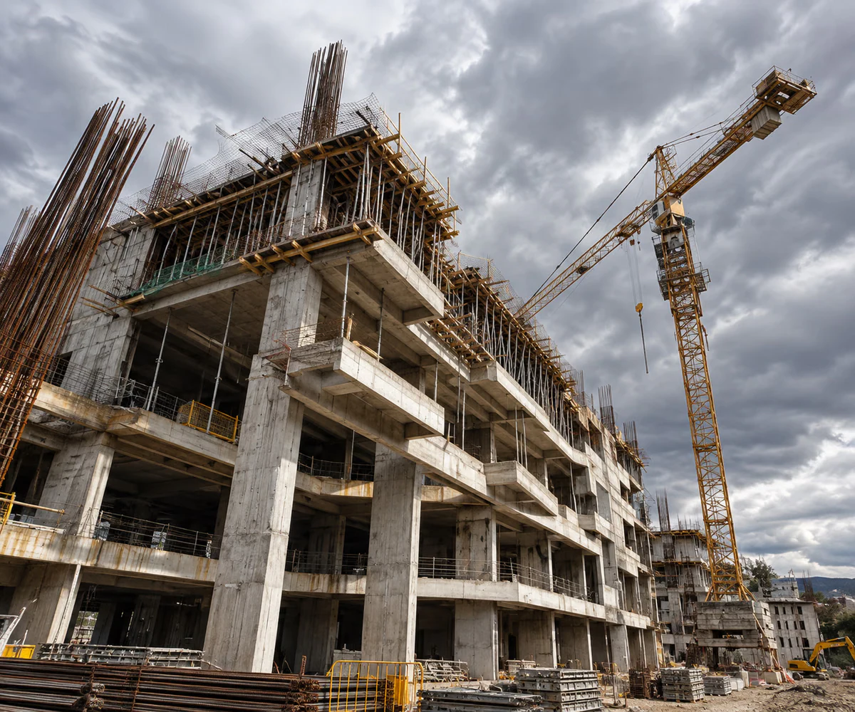 Real estate and construction audit in the UAE: residential tower under construction with a tower crane